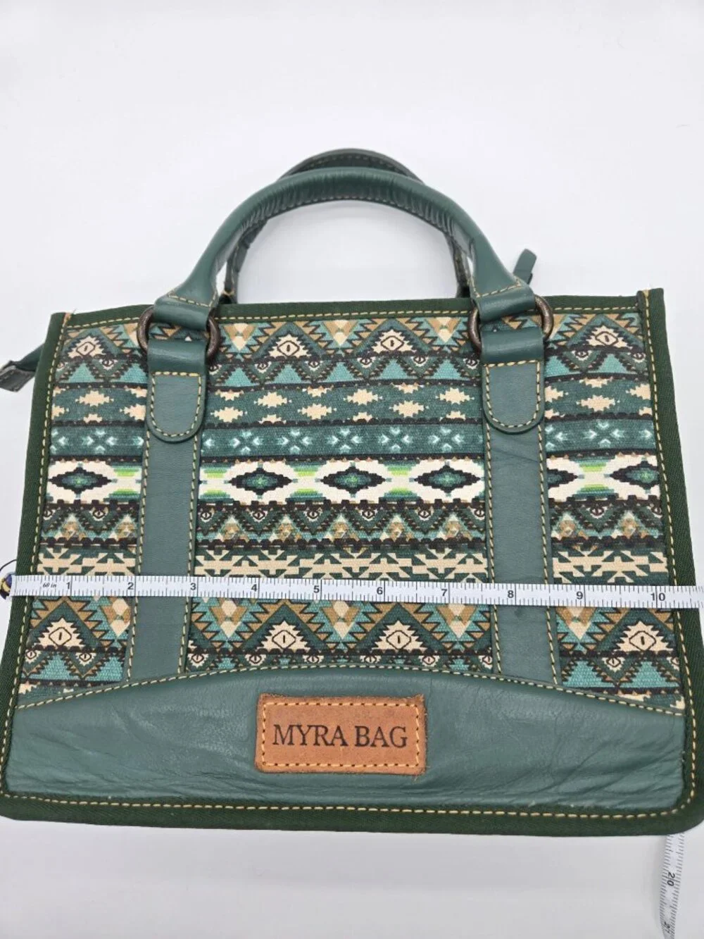 Myra Hunter Green Cream Double Handle Purse Bag *No Crossbody Strap - Picture 3 of 8